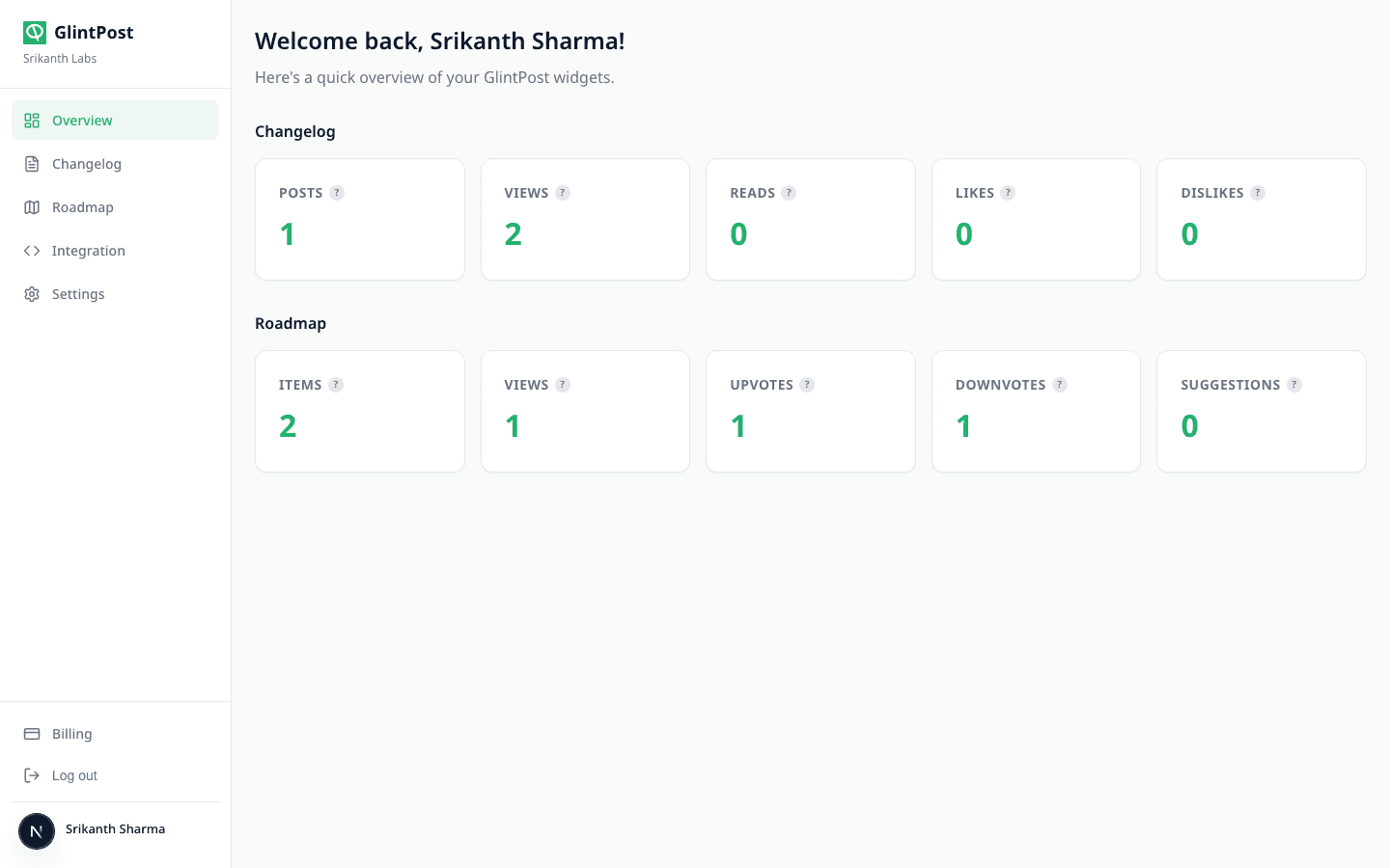 GlintPost Dashboard Interface